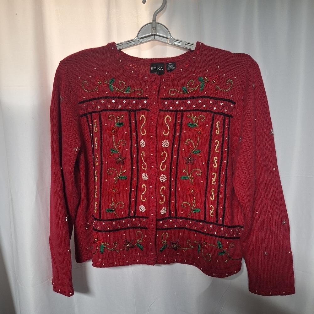 Erika Red Embroidered Christmas Cardigan